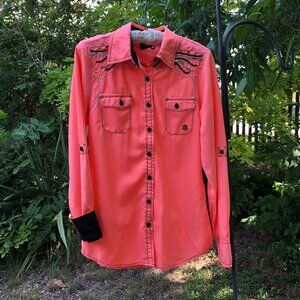 Roar Women's Orange Western Shirt, Size Small